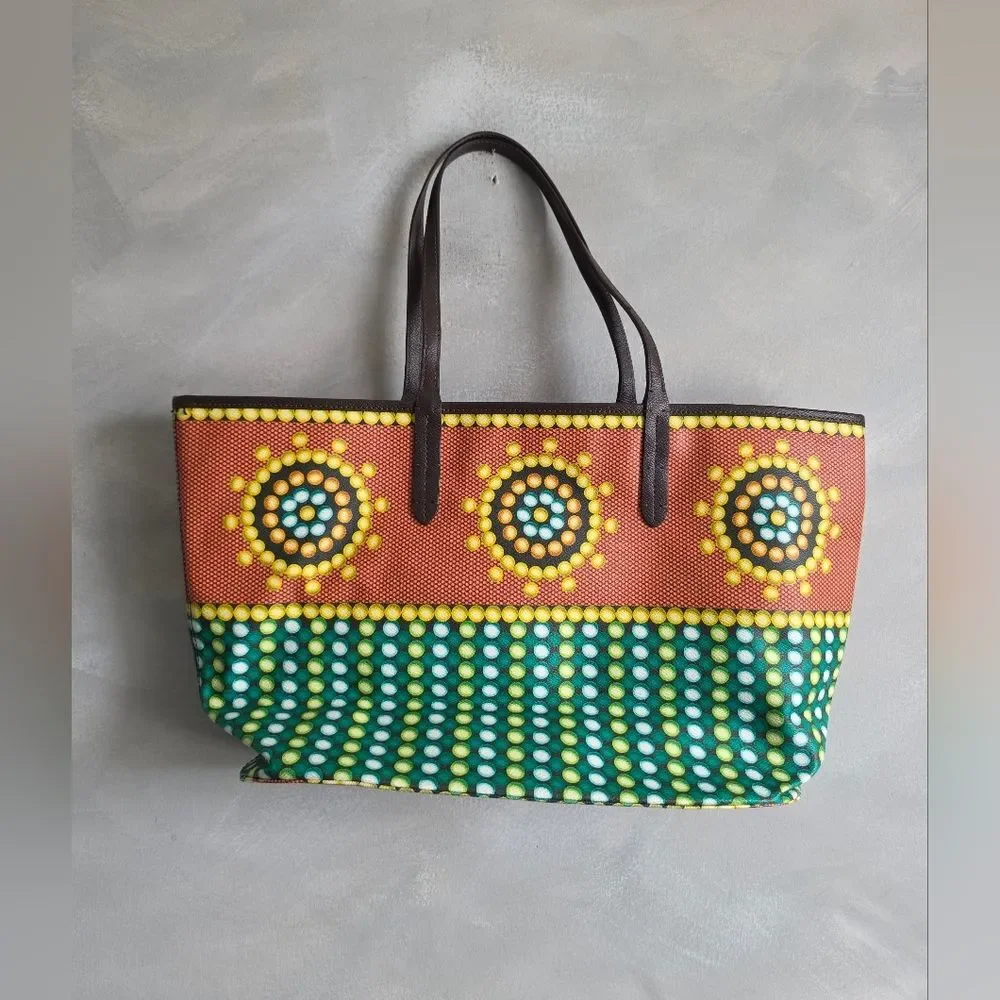 orYANY Coated Canvas Multi-color Tote Geometric Circle Pattern 20x11x6